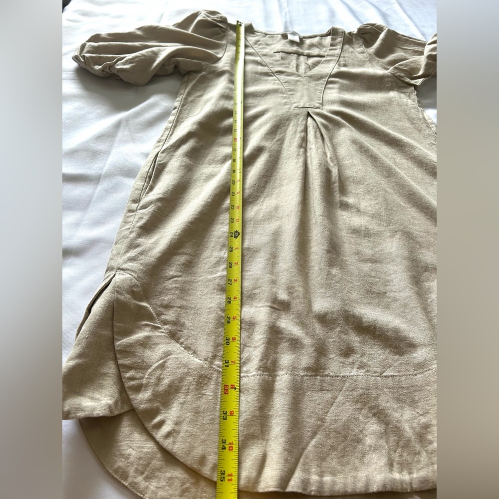 Cynthia Rowley Linen Blend Beige V‑Neck Puff Sleeve Mini Dress Sz XS - Picture 7 of 8